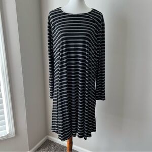 Old Navy Black White Striped Long Sleeve Swing Casual Dress